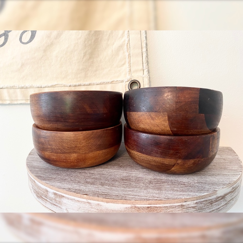 Vintage Wooden Soup & Salad Bowls Set of 4